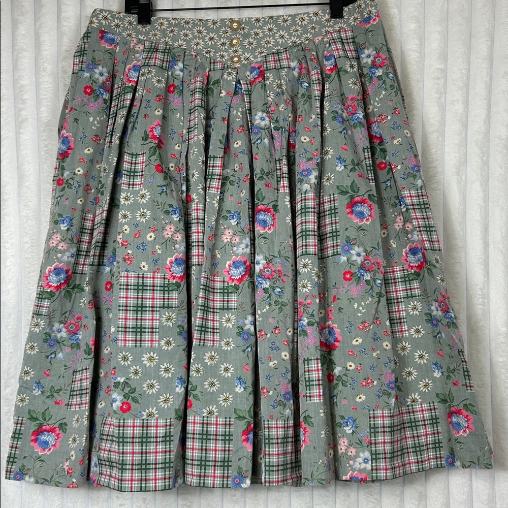 Vintage PETRESSA floral patchwork, print pleated a line midi skirt size XL